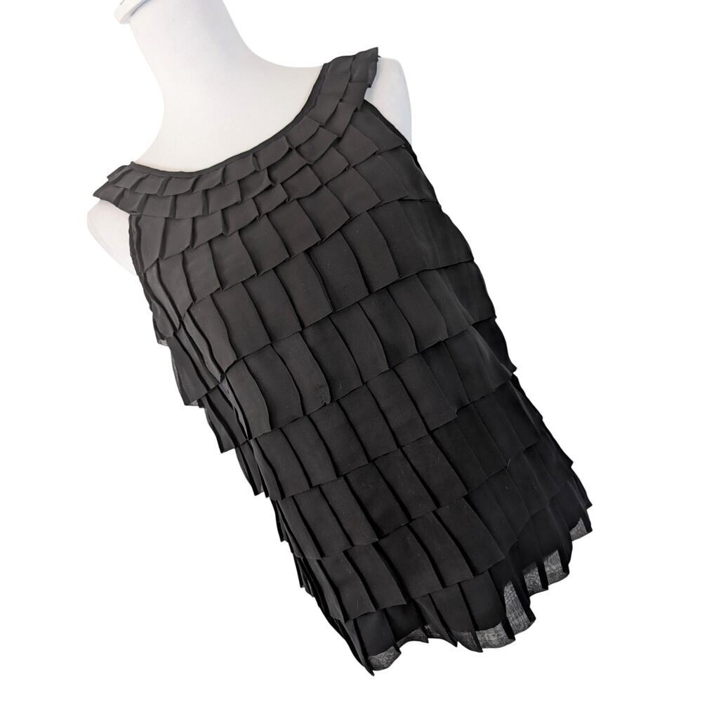 NEW YORK & CO.! GORGEOUS BLOCK PLEATED, BLACK CHIFFON LINED BLOUSE, TOP! SZ 6